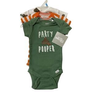 Gerber Baby Bundle 0-3 mo. Outfit and 3 Snap Tees Party Pooper Dinosaurs
